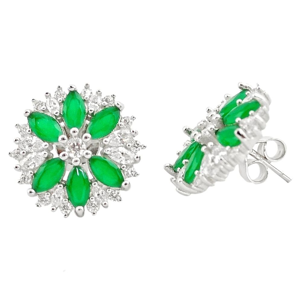 925 sterling silver 11.27cts green emerald quartz white topaz earrings c20165