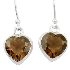 925 sterling silver 9.57cts heart brown smoky topaz dangle earrings u1317