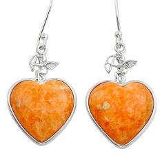 925 sterling silver 17.53cts heart natural orange calcite angel earrings u88315