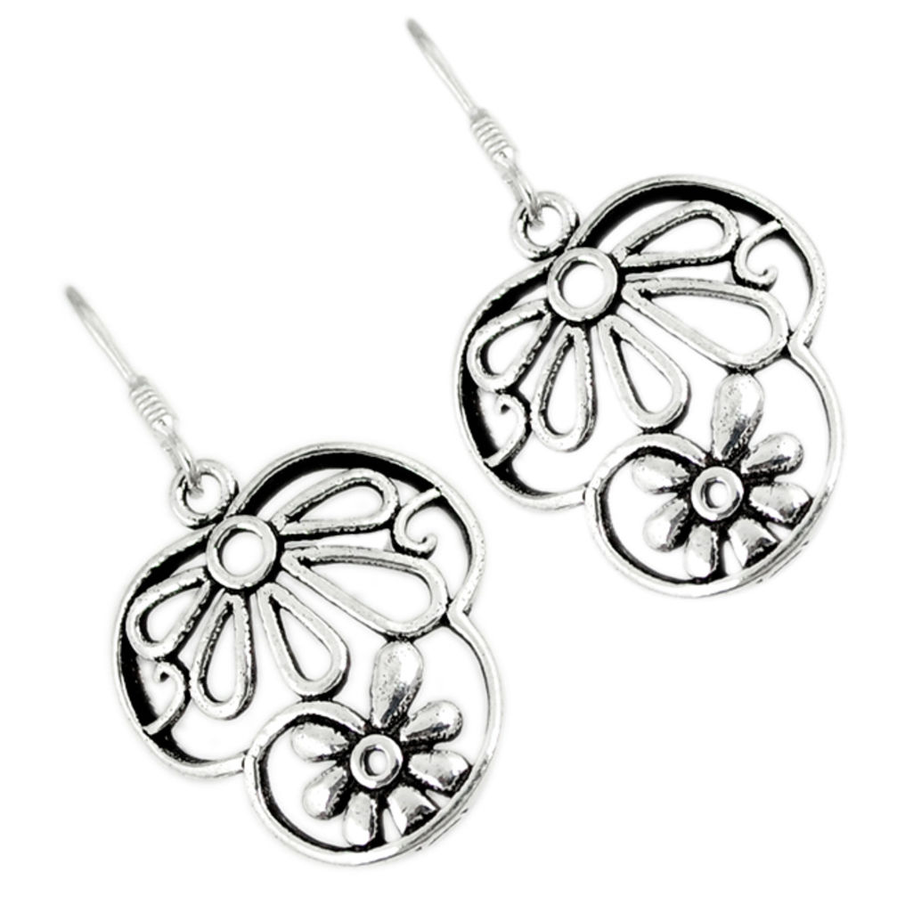 925 sterling silver indonesian bali java island dangle flower earrings c23111