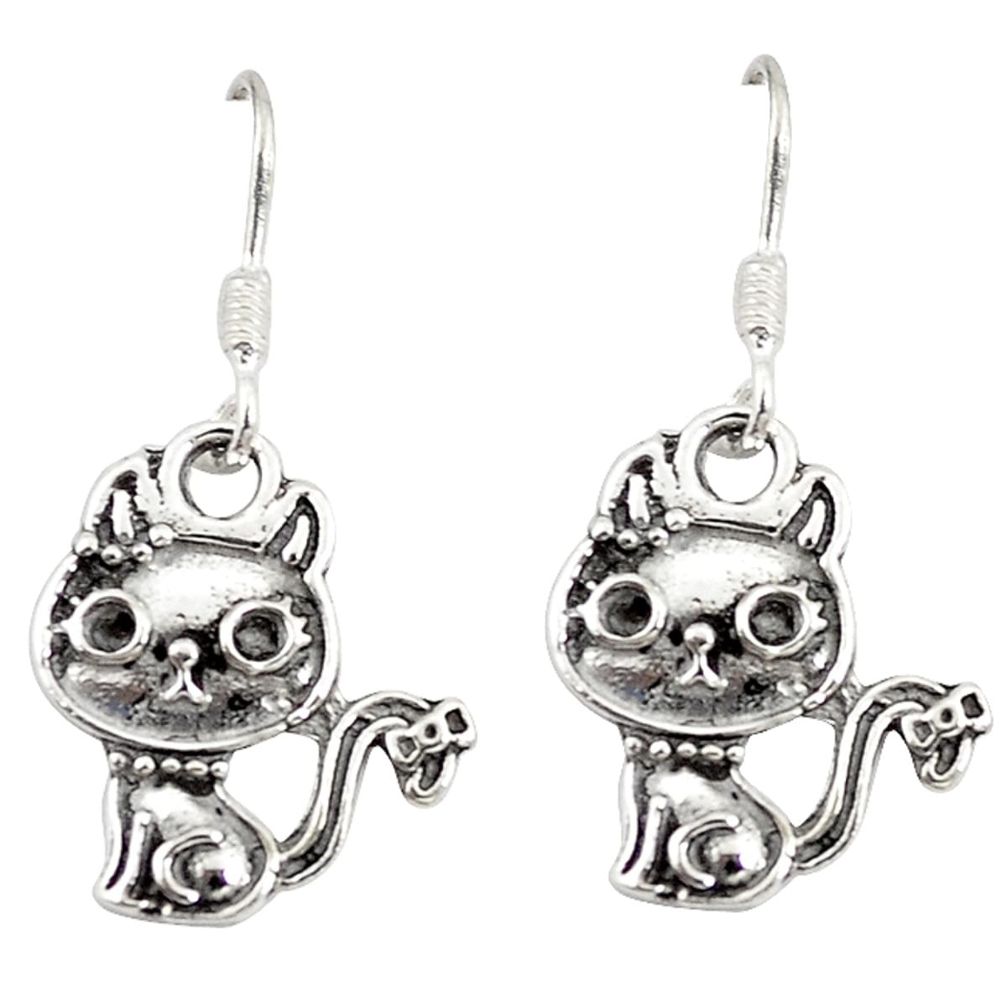 925 sterling silver indonesian bali style solid cat charm earrings c23021