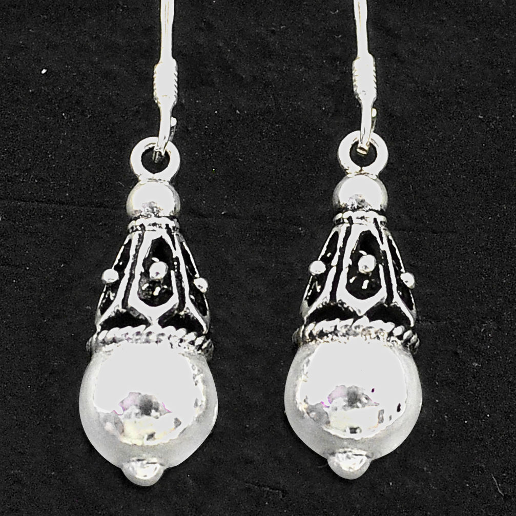 925 sterling silver 4.25gms indonesian bali style solid dangle earrings t6279