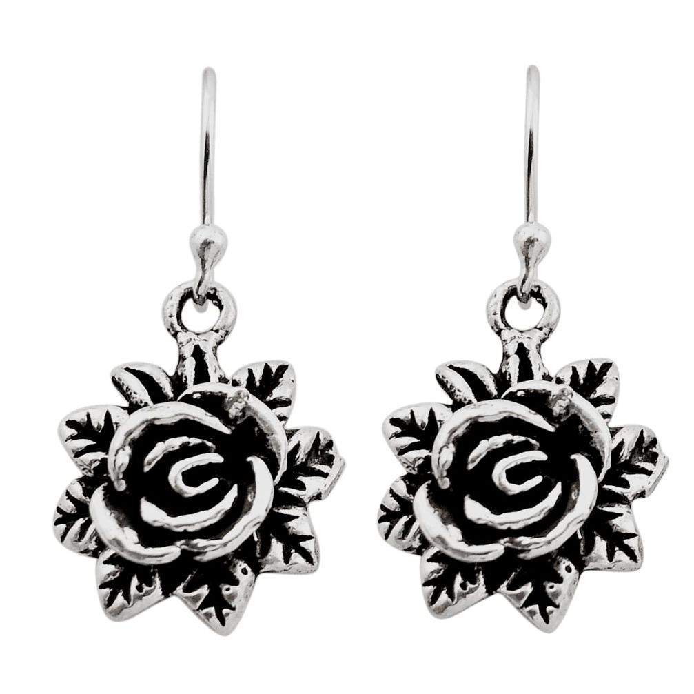 925 sterling silver 6.05gms indonesian bali style solid flower earrings n28123