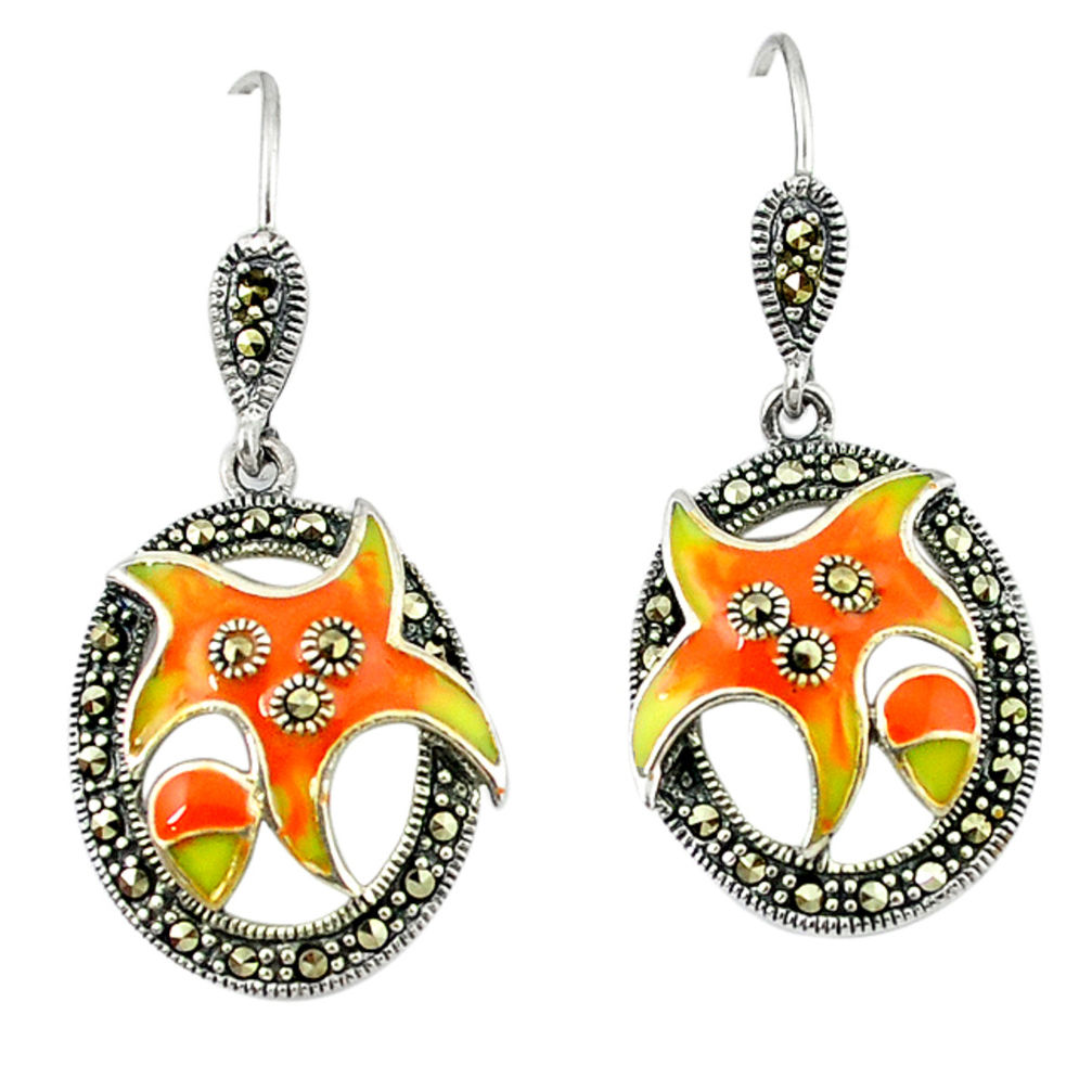 925 sterling silver marcasite multi color enamel dangle earrings jewelry c18991