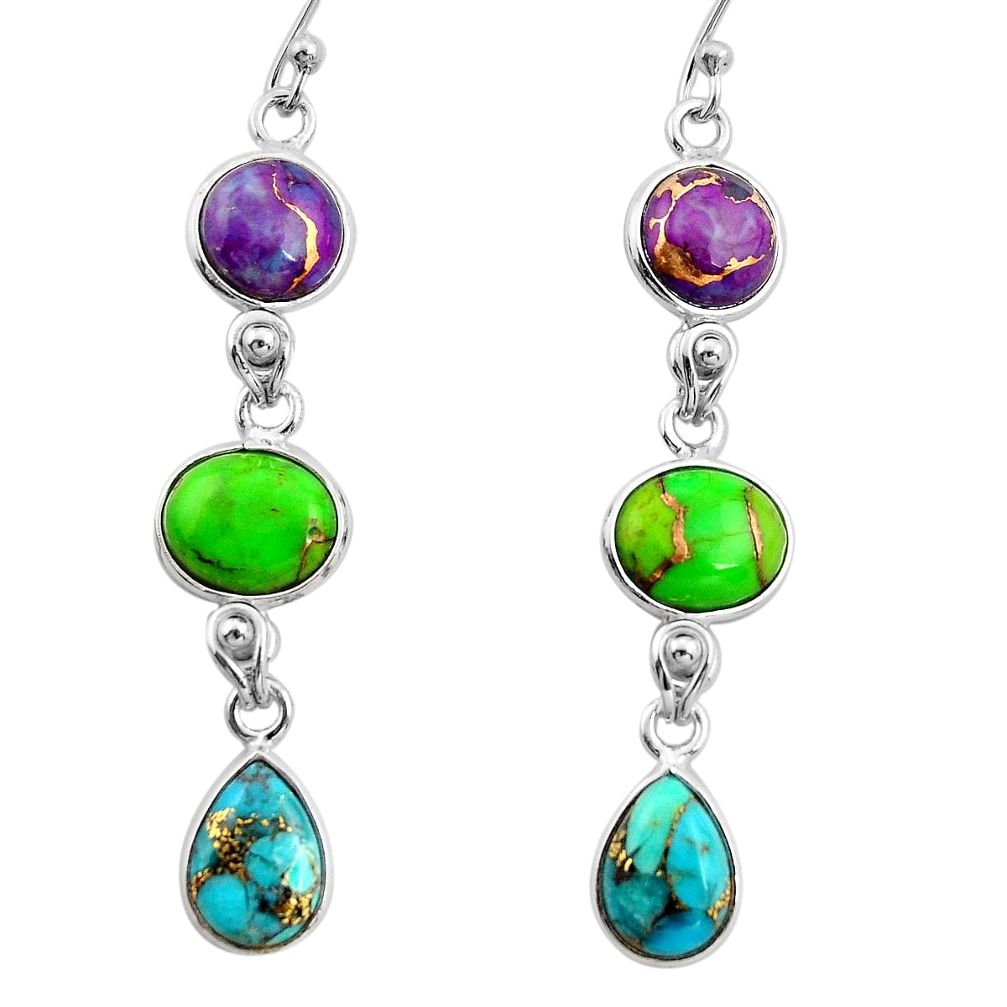 925 sterling silver 14.53cts multi color copper turquoise dangle earrings r26807