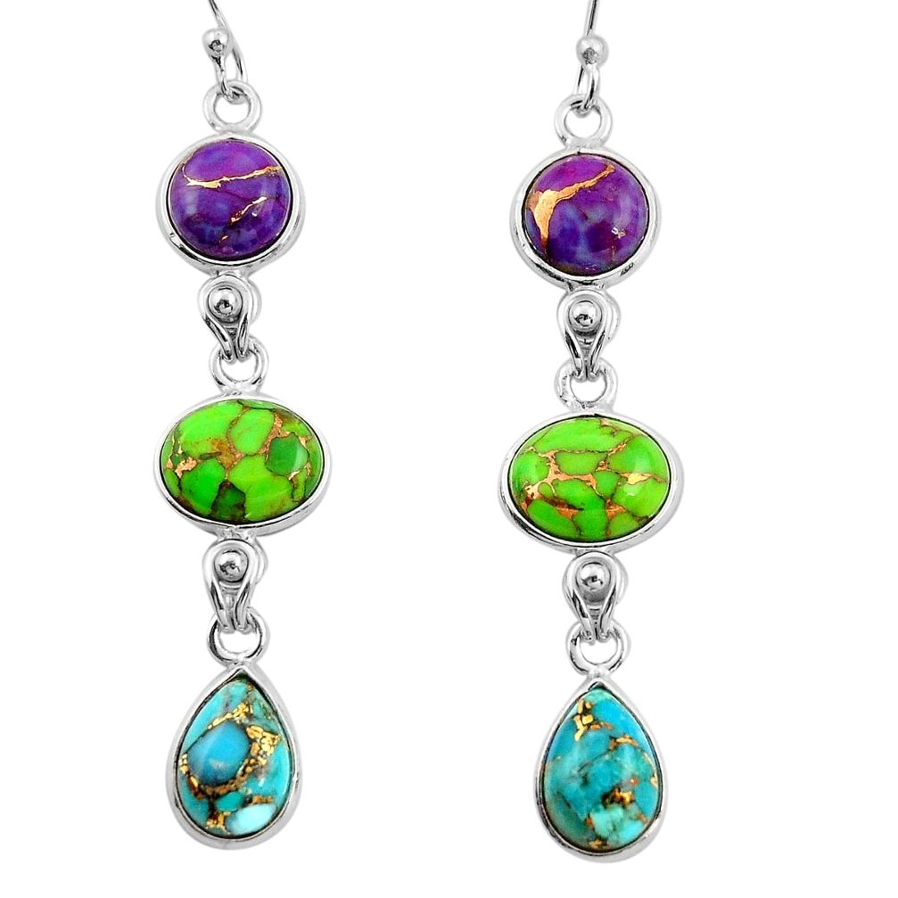 925 sterling silver 14.56cts multi color copper turquoise dangle earrings r26810