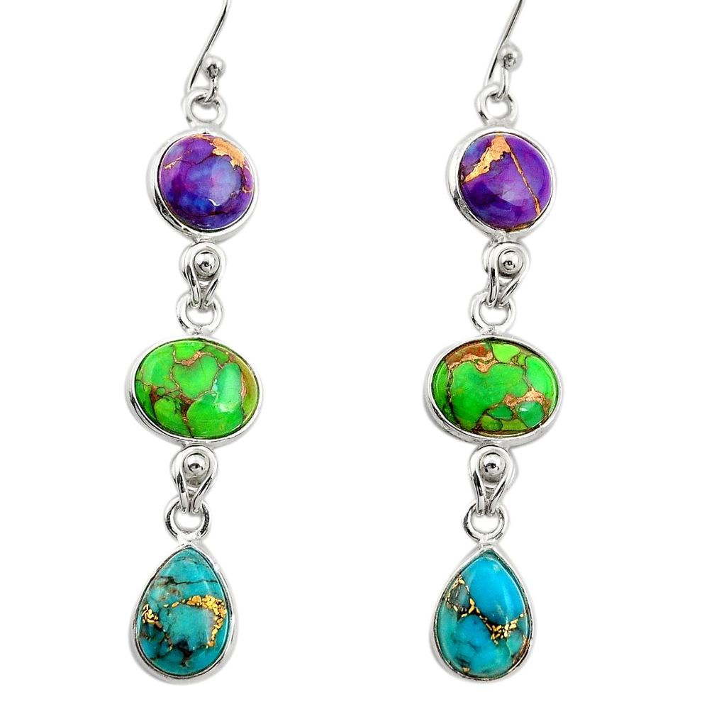 925 sterling silver 14.53cts multi color copper turquoise dangle earrings r27004