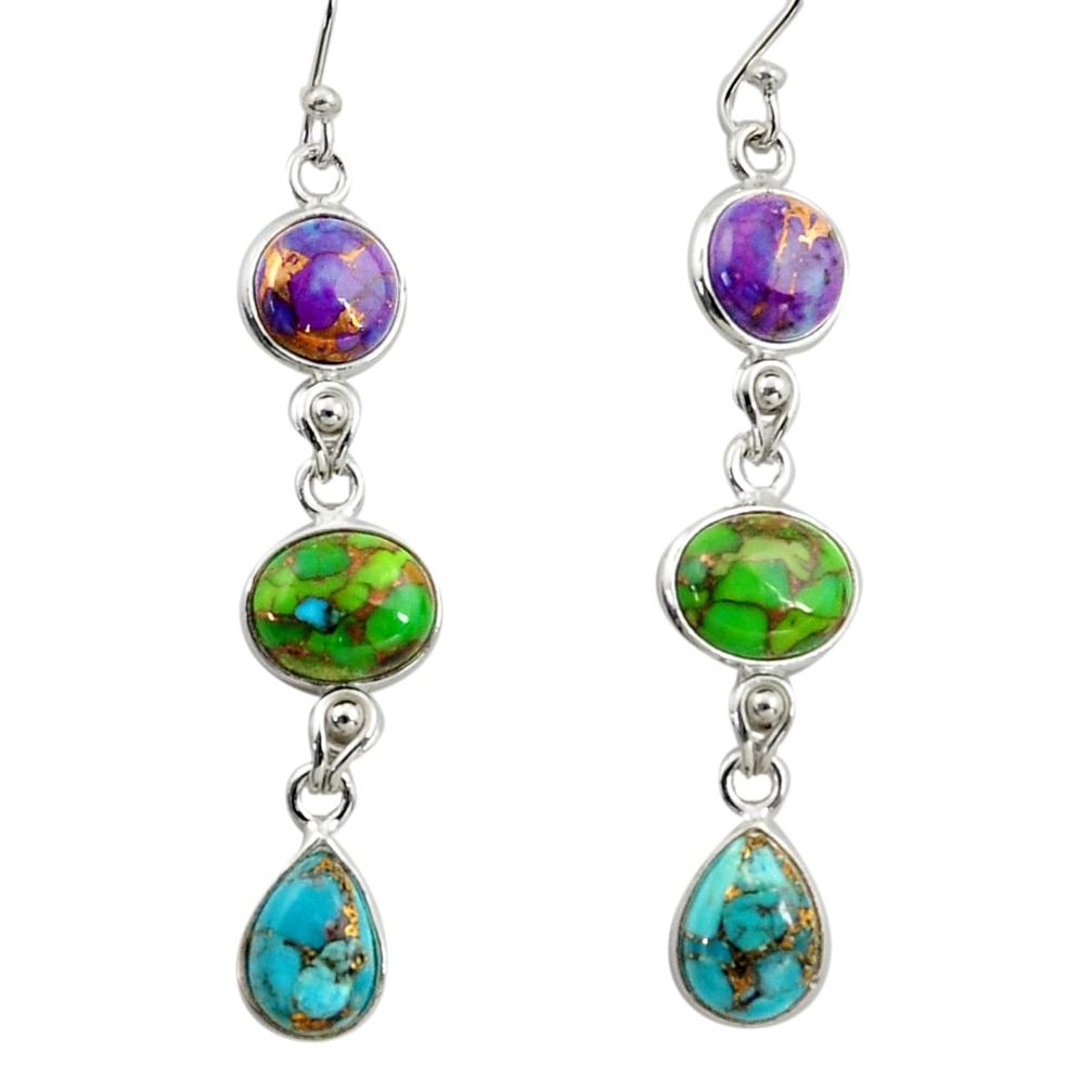 925 sterling silver 15.14cts multi color copper turquoise dangle earrings r41138