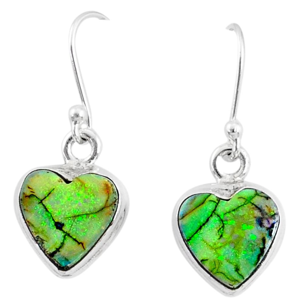 925 sterling silver 6.23cts multi color sterling opal heart earrings r70193