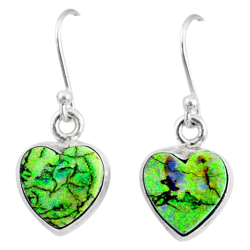 925 sterling silver 6.61cts multi color sterling opal heart earrings r70199