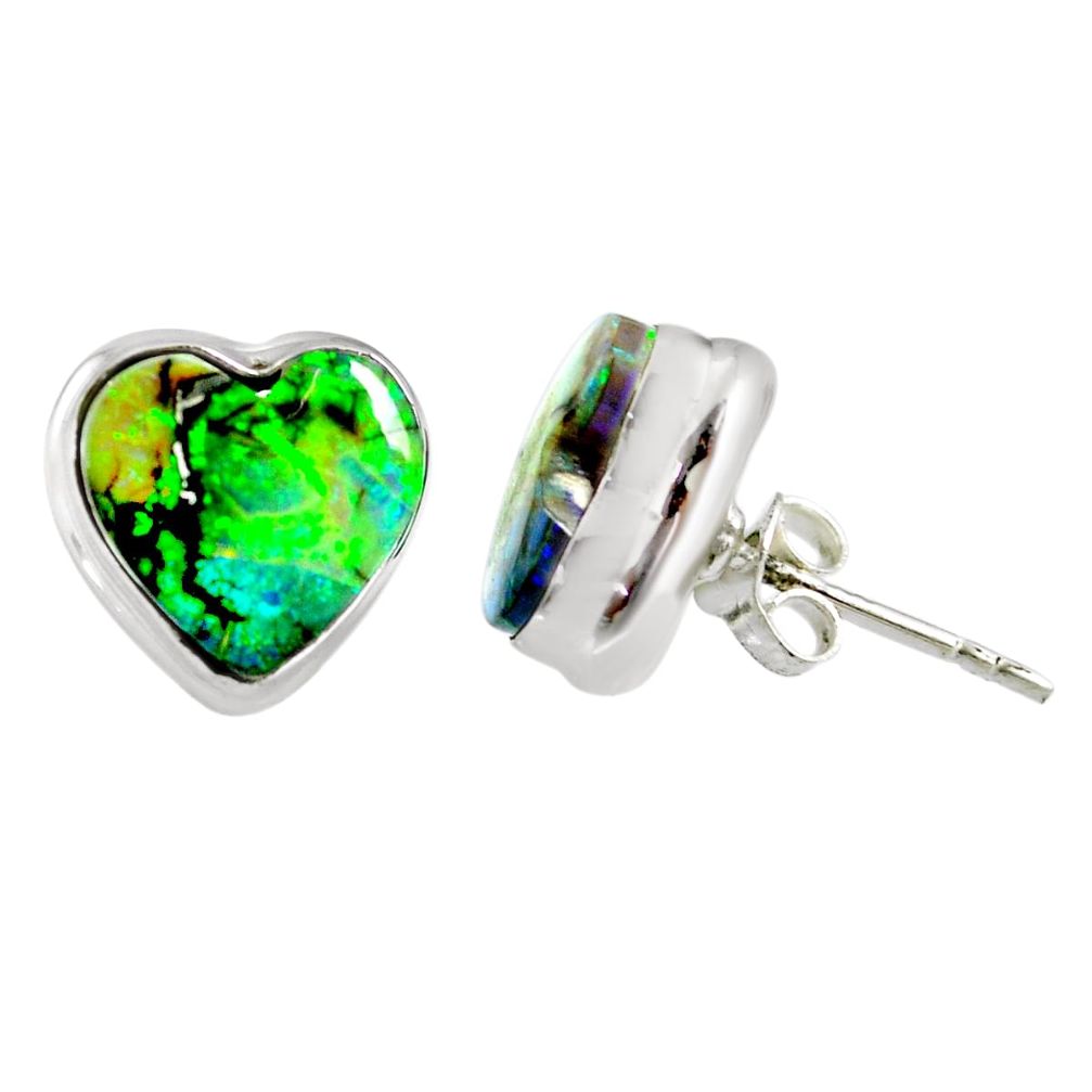 925 sterling silver 5.55cts multi color sterling opal heart stud earrings r62849