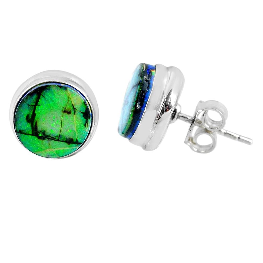 925 sterling silver 5.90cts multi color sterling opal stud earrings r62864