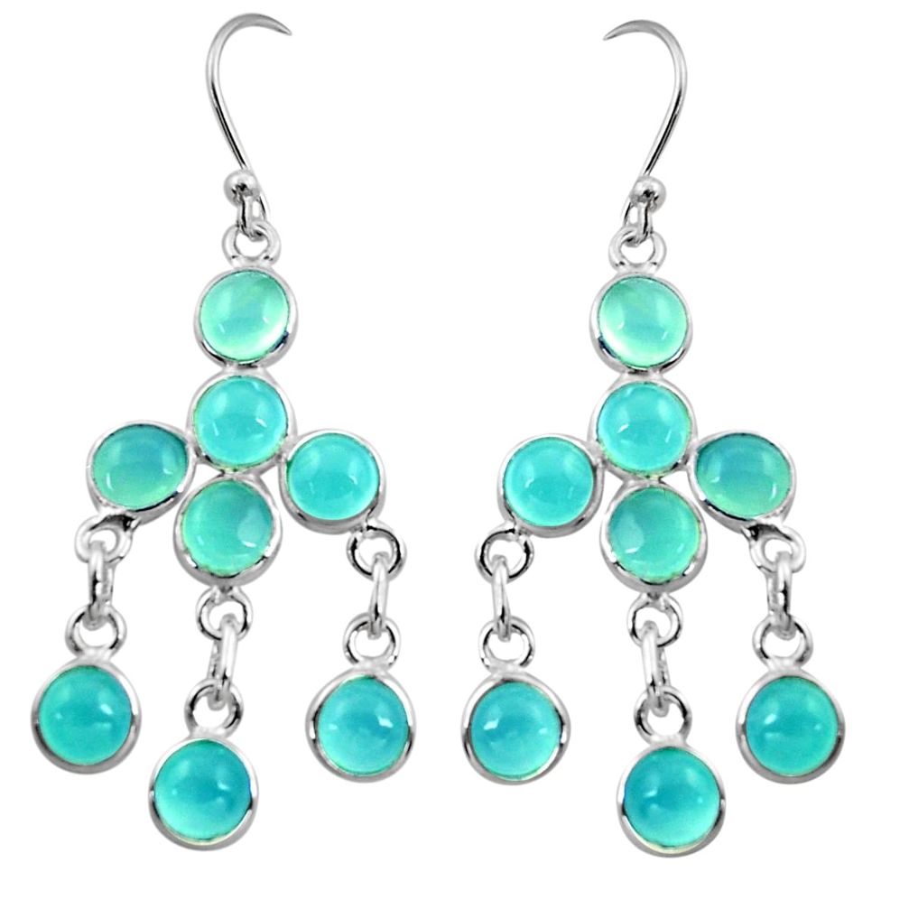 925 sterling silver 11.20cts natural aqua chalcedony chandelier earrings r37424