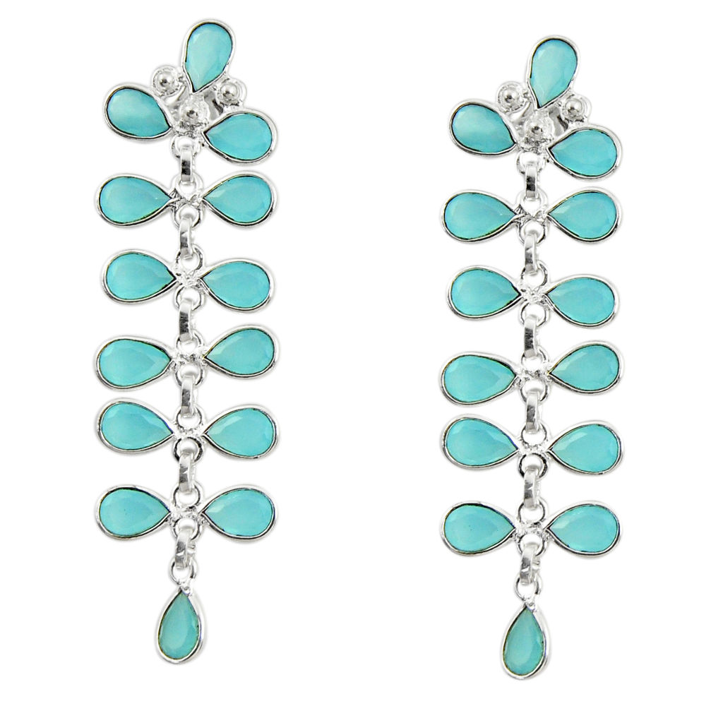 925 sterling silver 13.73cts natural aqua chalcedony dangle earrings r33144