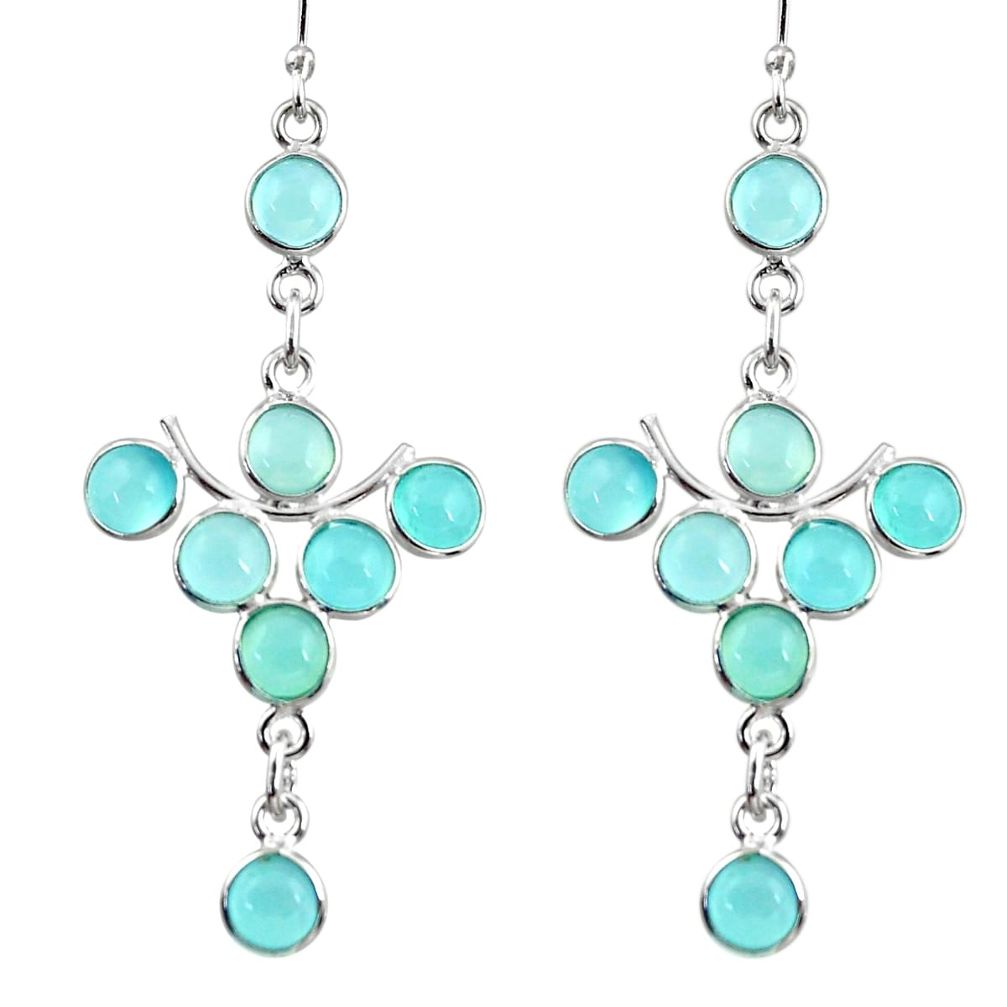 925 sterling silver 12.66cts natural aqua chalcedony dangle earrings r33564