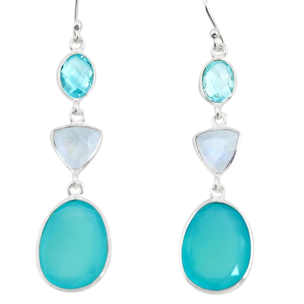 925 sterling silver 20.95cts natural aqua chalcedony moonstone earrings r26344