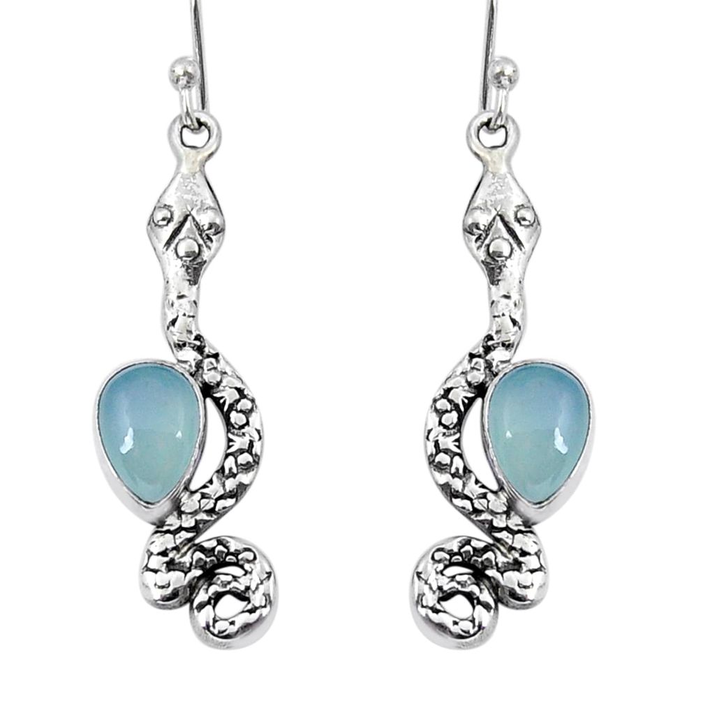 925 sterling silver 4.42cts natural aqua chalcedony snake earrings jewelry y8339