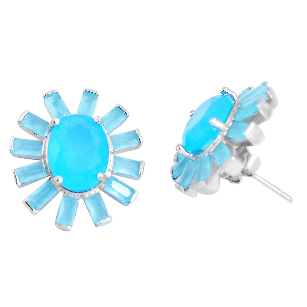 925 sterling silver 14.41cts natural aqua chalcedony stud earrings c19377