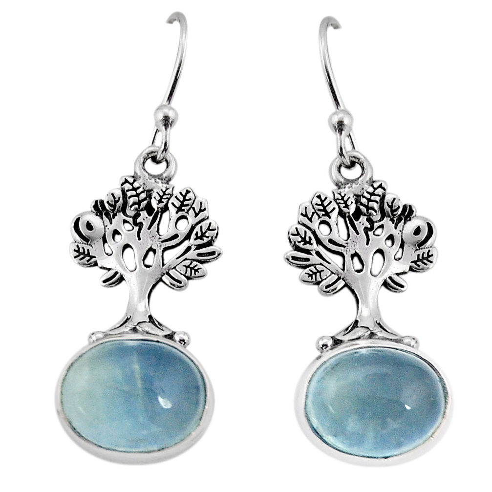 925 sterling silver 7.82cts natural aqua chalcedony tree of life earrings y71694