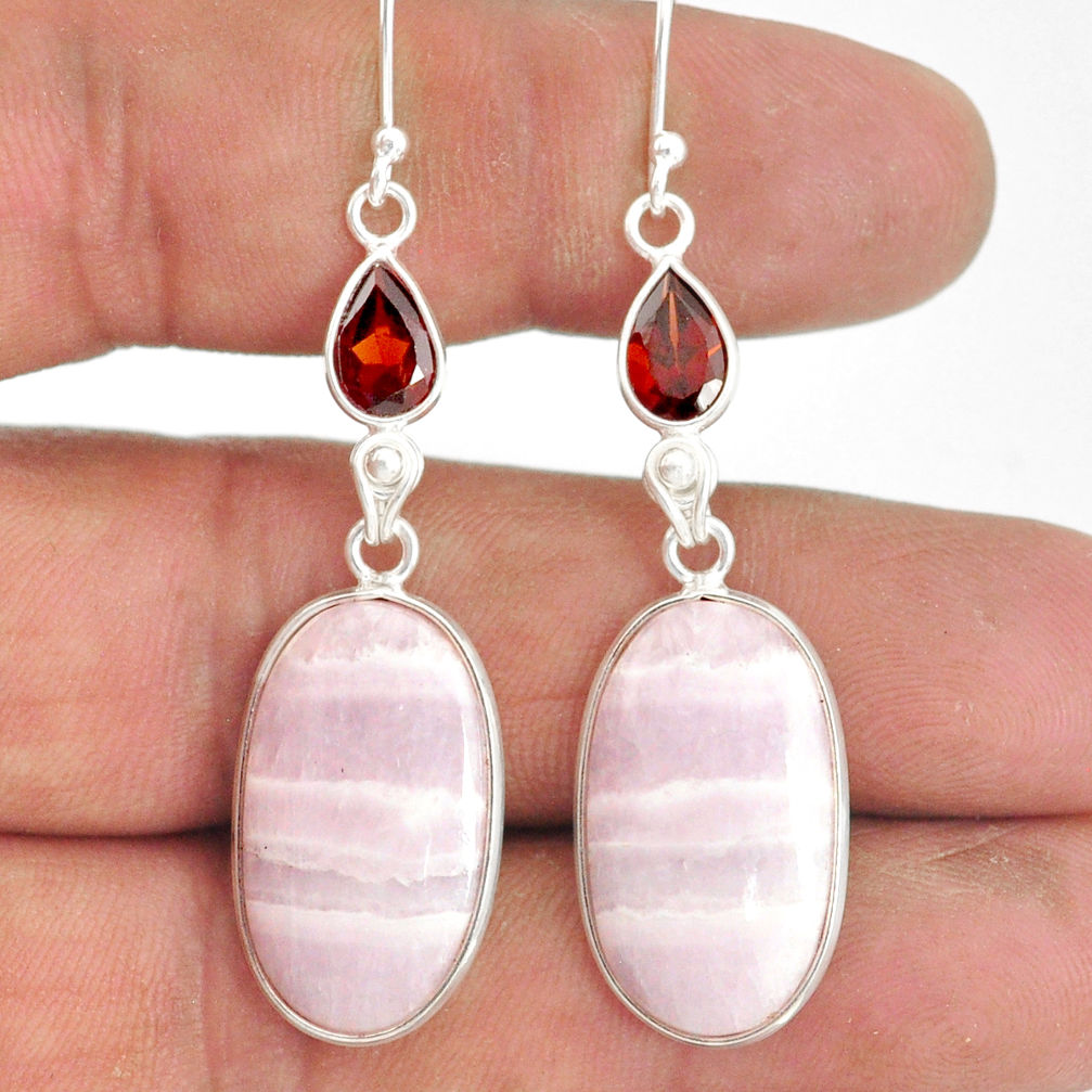 925 sterling silver 21.44cts natural aragonite garnet dangle earrings r86730