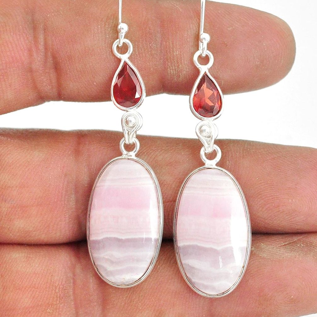 925 sterling silver 21.44cts natural aragonite red garnet dangle earrings r86727