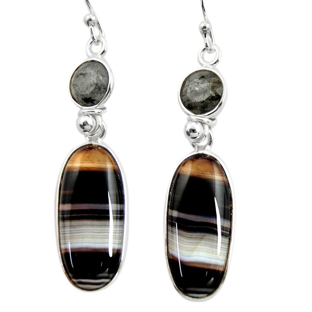 925 sterling silver 18.39cts natural black botswana agate dangle earrings r26032