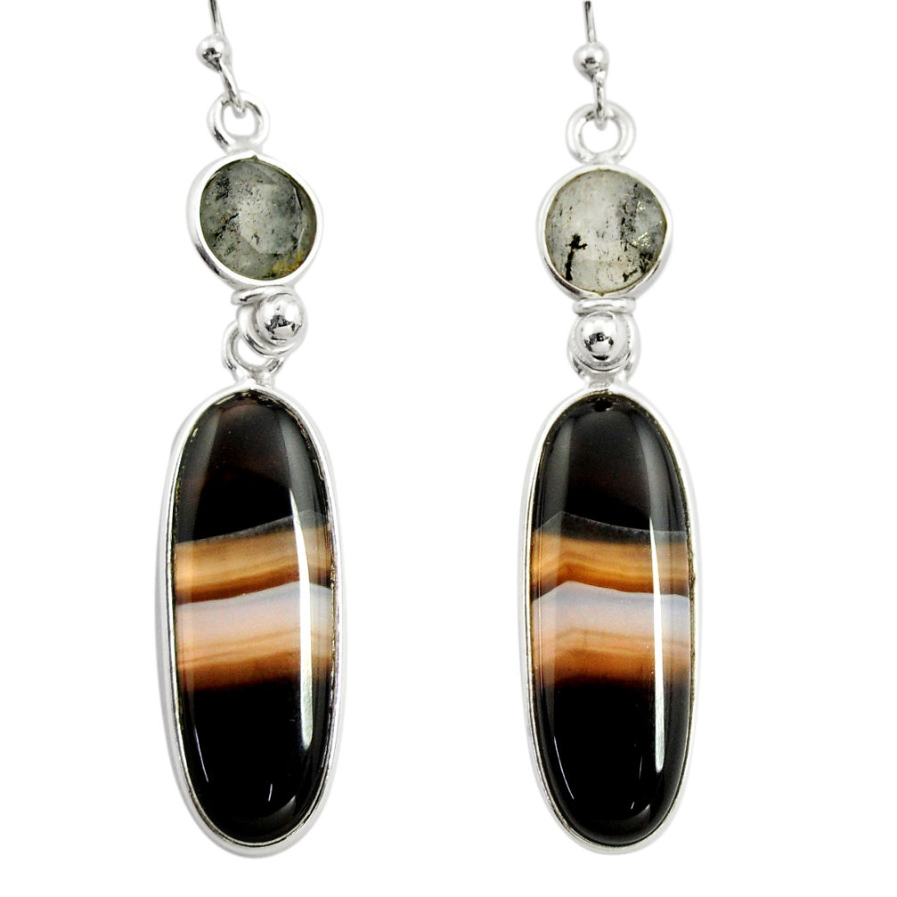 925 sterling silver 17.81cts natural black botswana agate dangle earrings r26035