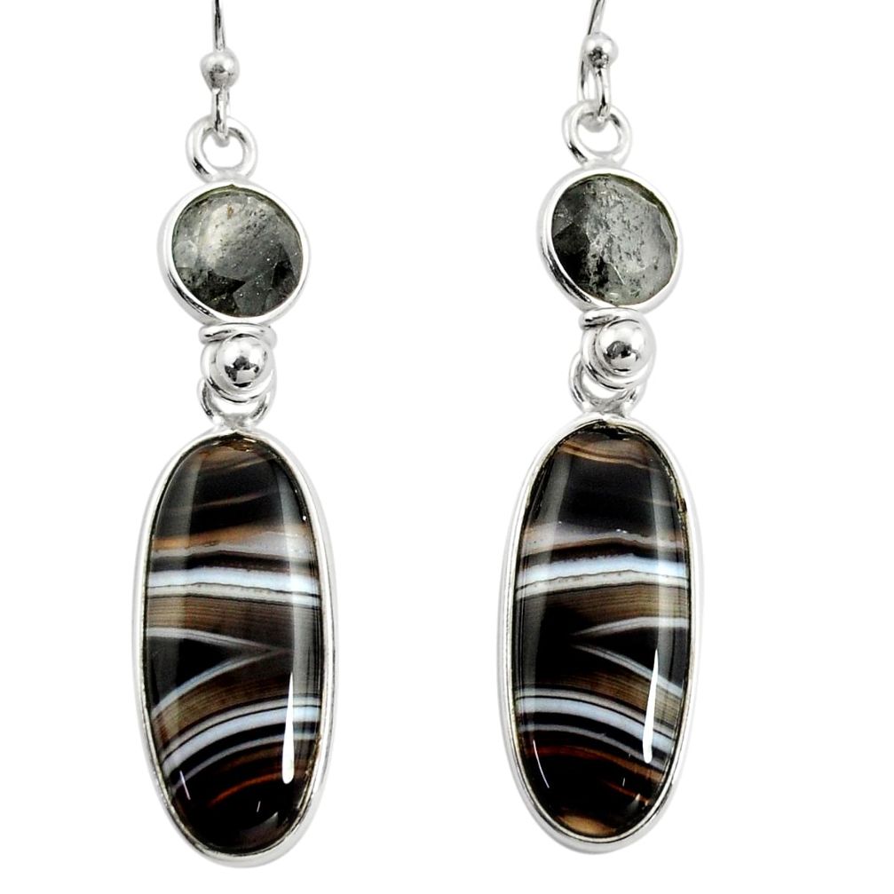 925 sterling silver 16.04cts natural black botswana agate dangle earrings r26038