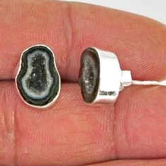 925 sterling silver 8.51cts natural black geode druzy fancy stud earrings y73885