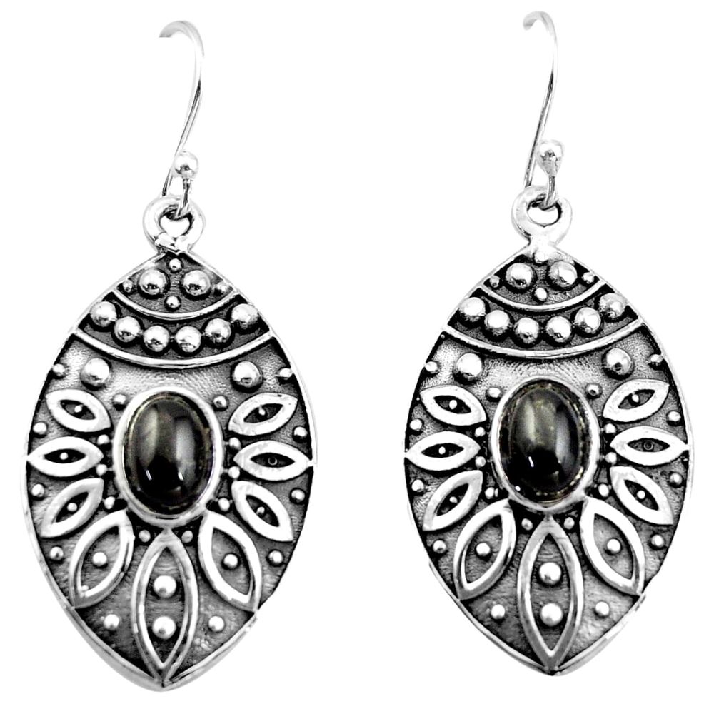 925 sterling silver 3.10cts natural black obsidian eye dangle earrings r38067