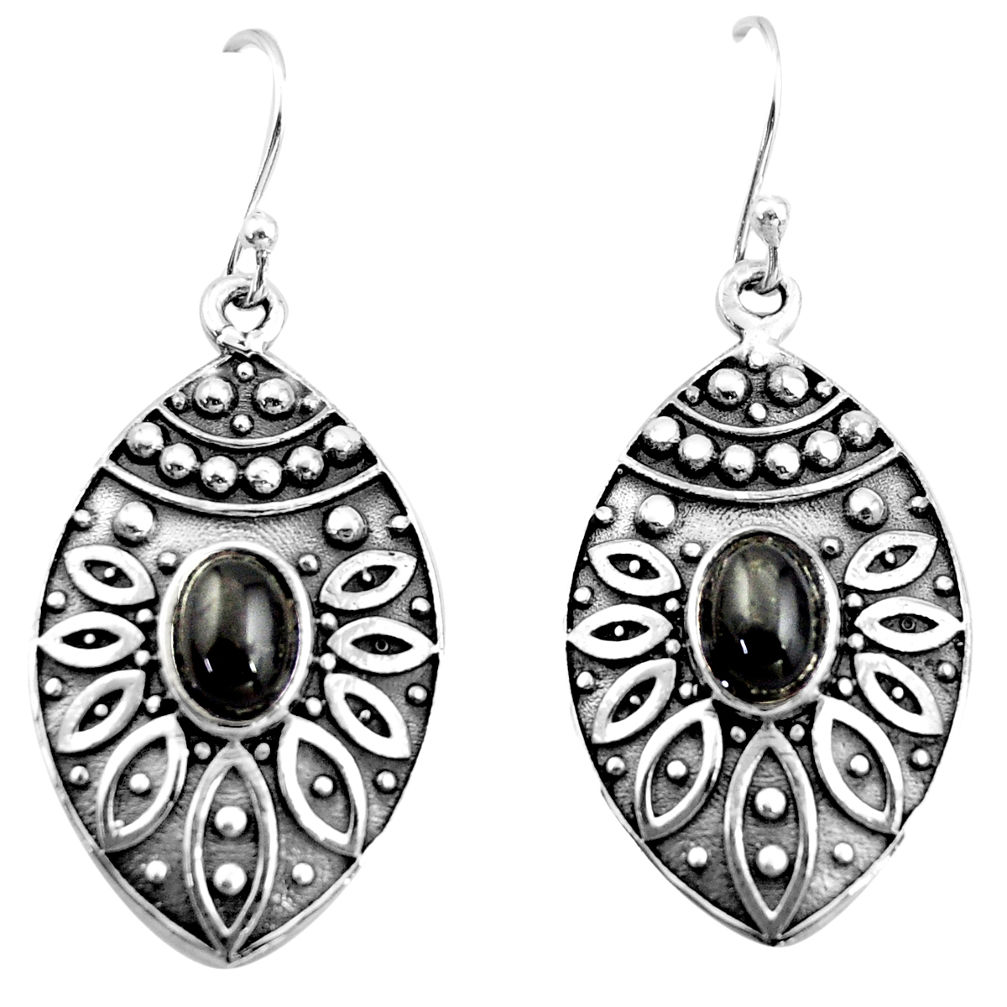 925 sterling silver 3.24cts natural black obsidian eye dangle earrings r38071