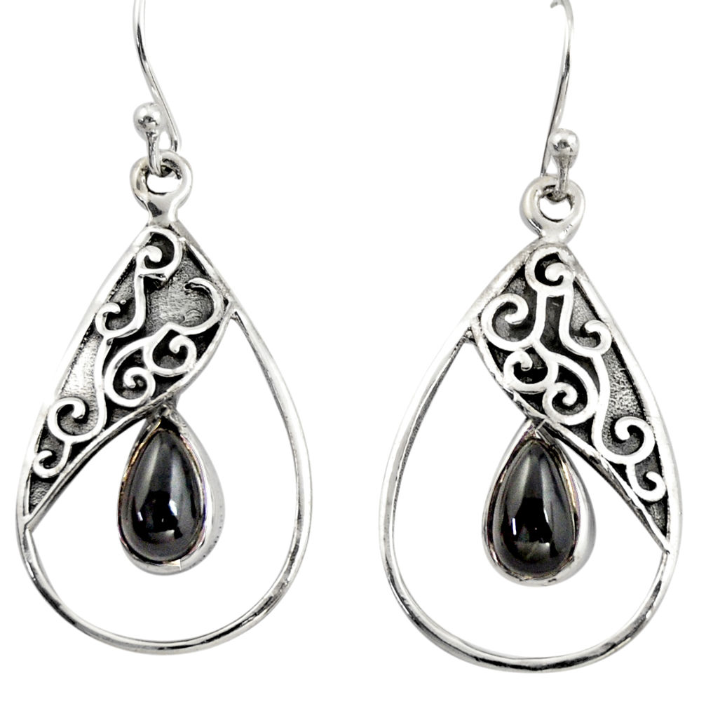 925 sterling silver 4.71cts natural black obsidian eye dangle earrings r38124