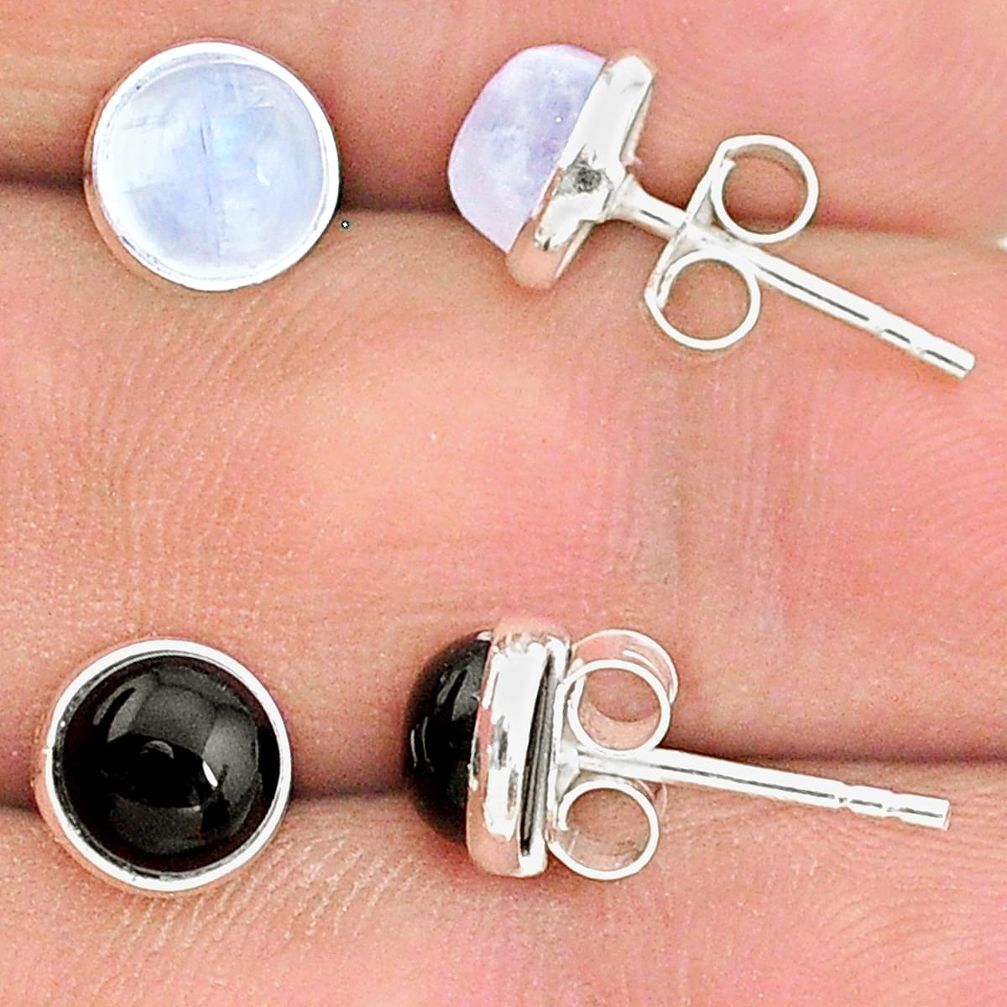 925 sterling silver 4.46cts natural black onyx moonstone stud earrings t23872