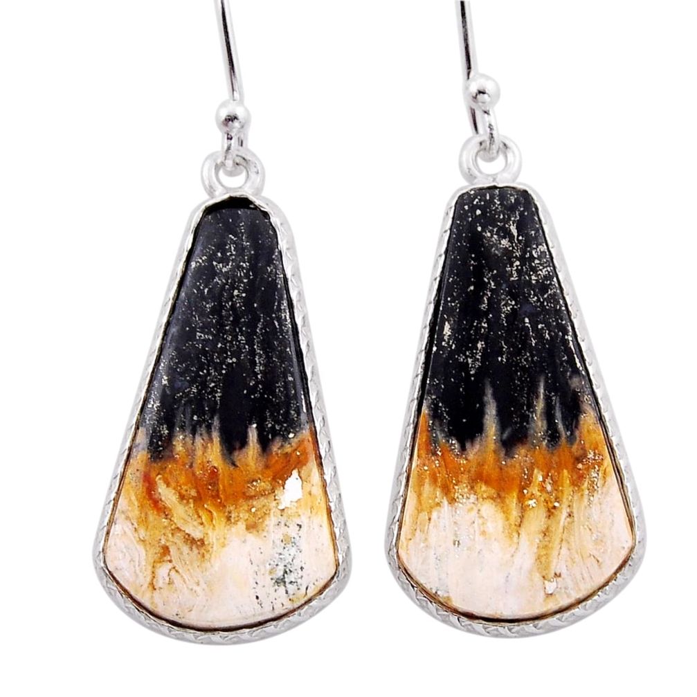 925 sterling silver 14.25cts natural black picasso jasper dangle earrings n54895