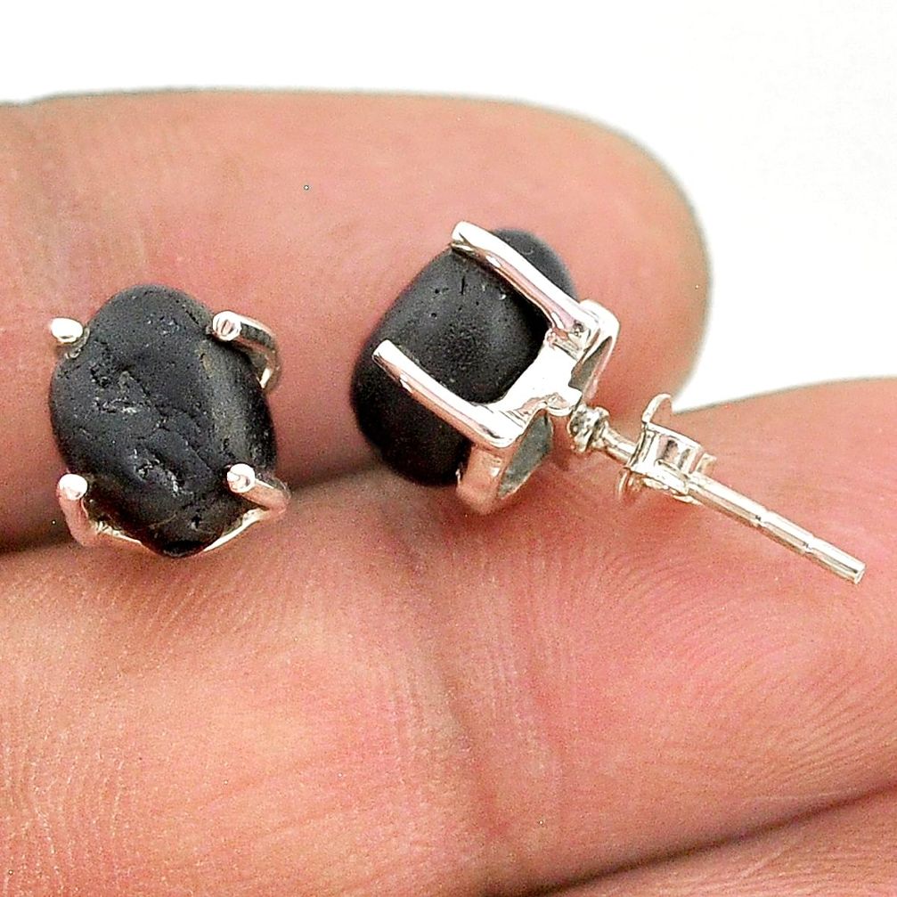 925 sterling silver 8.15cts natural black tourmaline raw stud earrings t21084