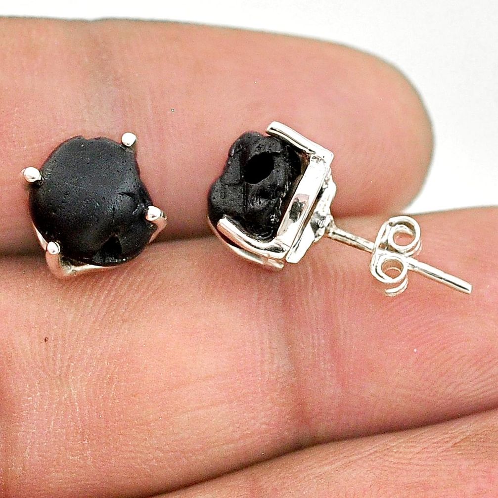 925 sterling silver 7.65cts natural black tourmaline raw stud earrings t21087