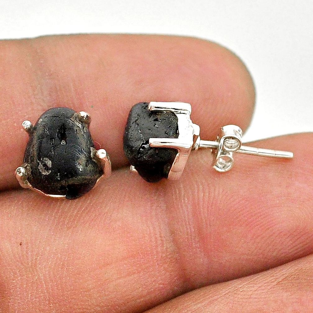 925 sterling silver 8.15cts natural black tourmaline raw stud earrings t21090