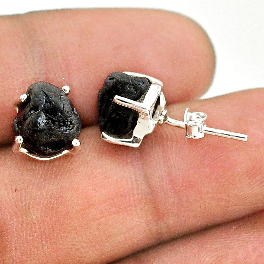 925 sterling silver 8.15cts natural black tourmaline raw stud earrings t21094