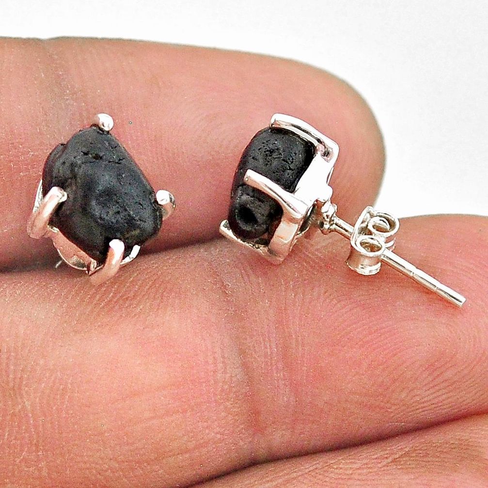 925 sterling silver 7.65cts natural black tourmaline raw stud earrings t21100