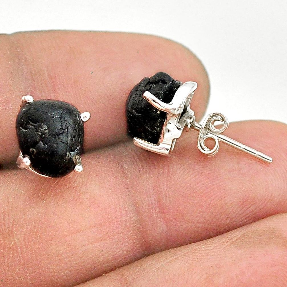 925 sterling silver 7.57cts natural black tourmaline raw stud earrings t21107