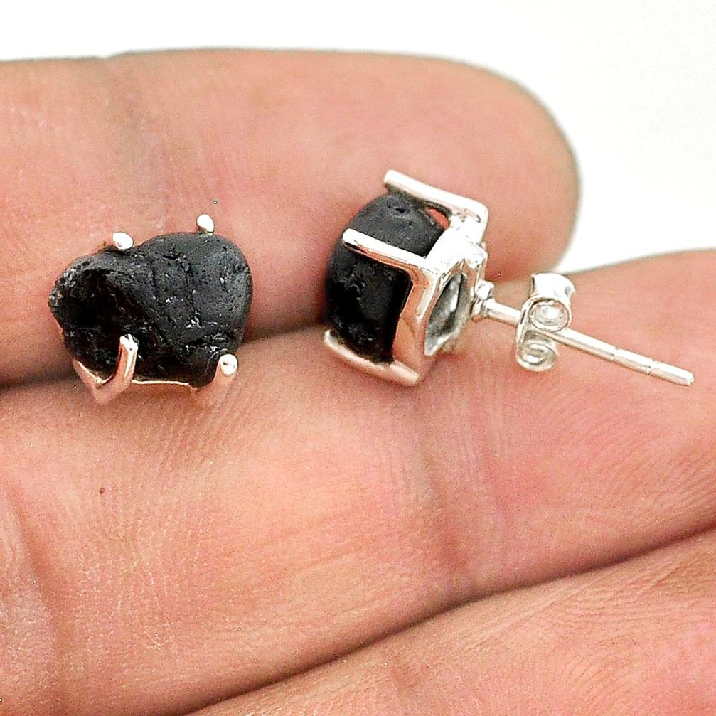 925 sterling silver 8.22cts natural black tourmaline raw stud earrings t21110