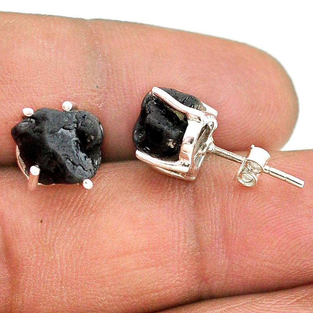 925 sterling silver 7.52cts natural black tourmaline raw stud earrings t21119