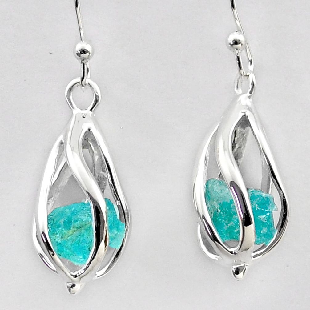 925 sterling silver 6.64cts natural blue apatite rough cage earrings t72125