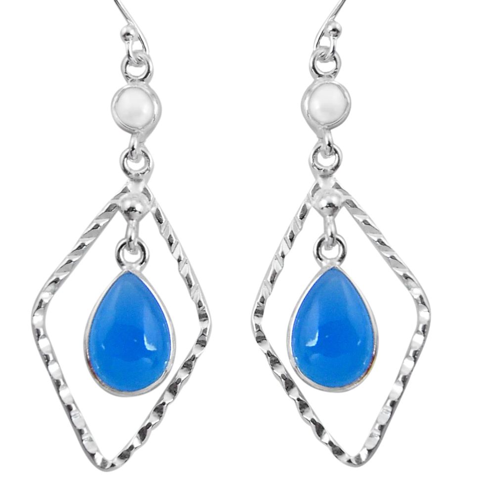 ver 9.12cts natural blue chalcedony pearl dangle earrings p89997