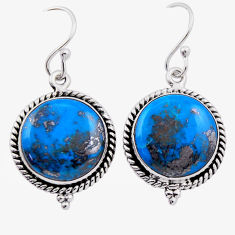 925 sterling silver 14.90cts natural blue chrysocolla dangle earrings n39655