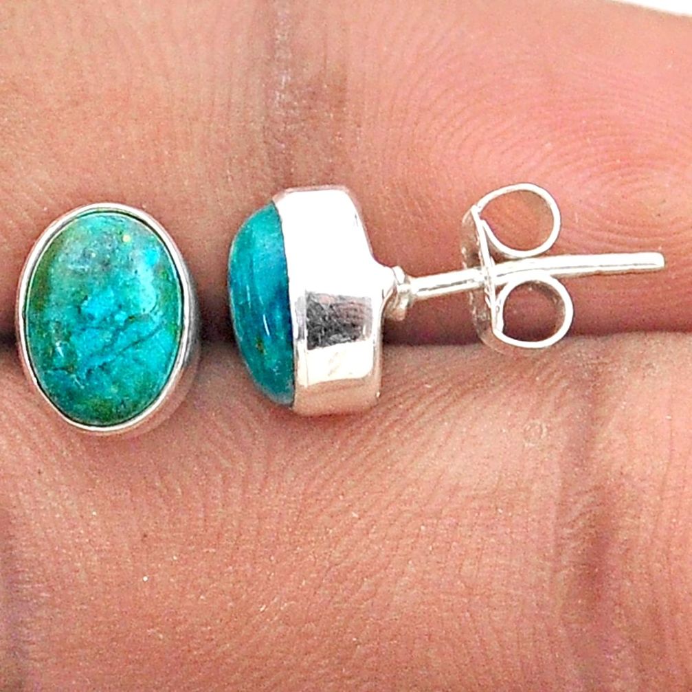 925 sterling silver 4.16cts natural blue chrysocolla stud earrings t83427