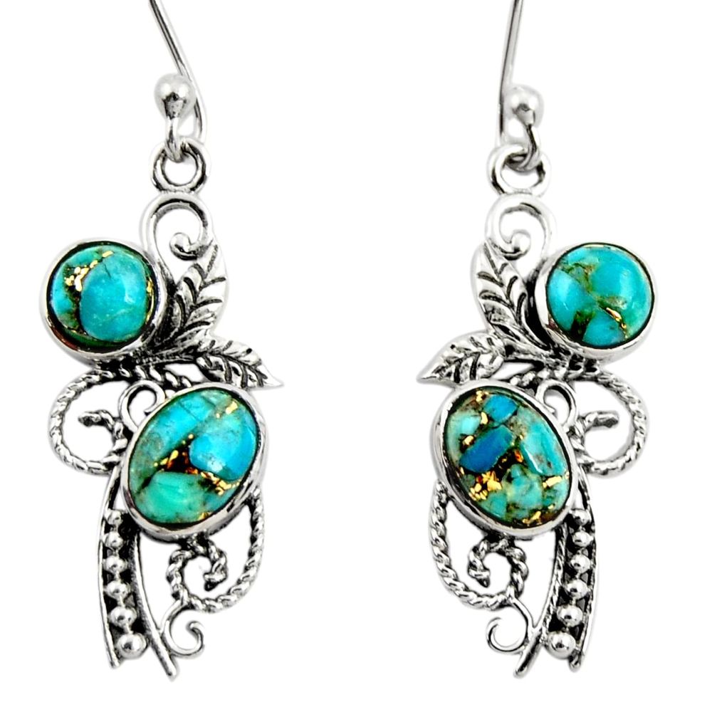 925 sterling silver 4.47cts natural blue copper turquoise dangle earrings r26087