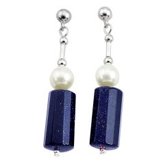 925 sterling silver 34.62cts natural blue goldstone pearl dangle earrings c27193