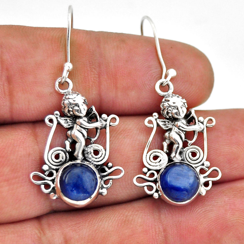 925 sterling silver 5.42cts natural blue kyanite angel earrings jewelry n51093
