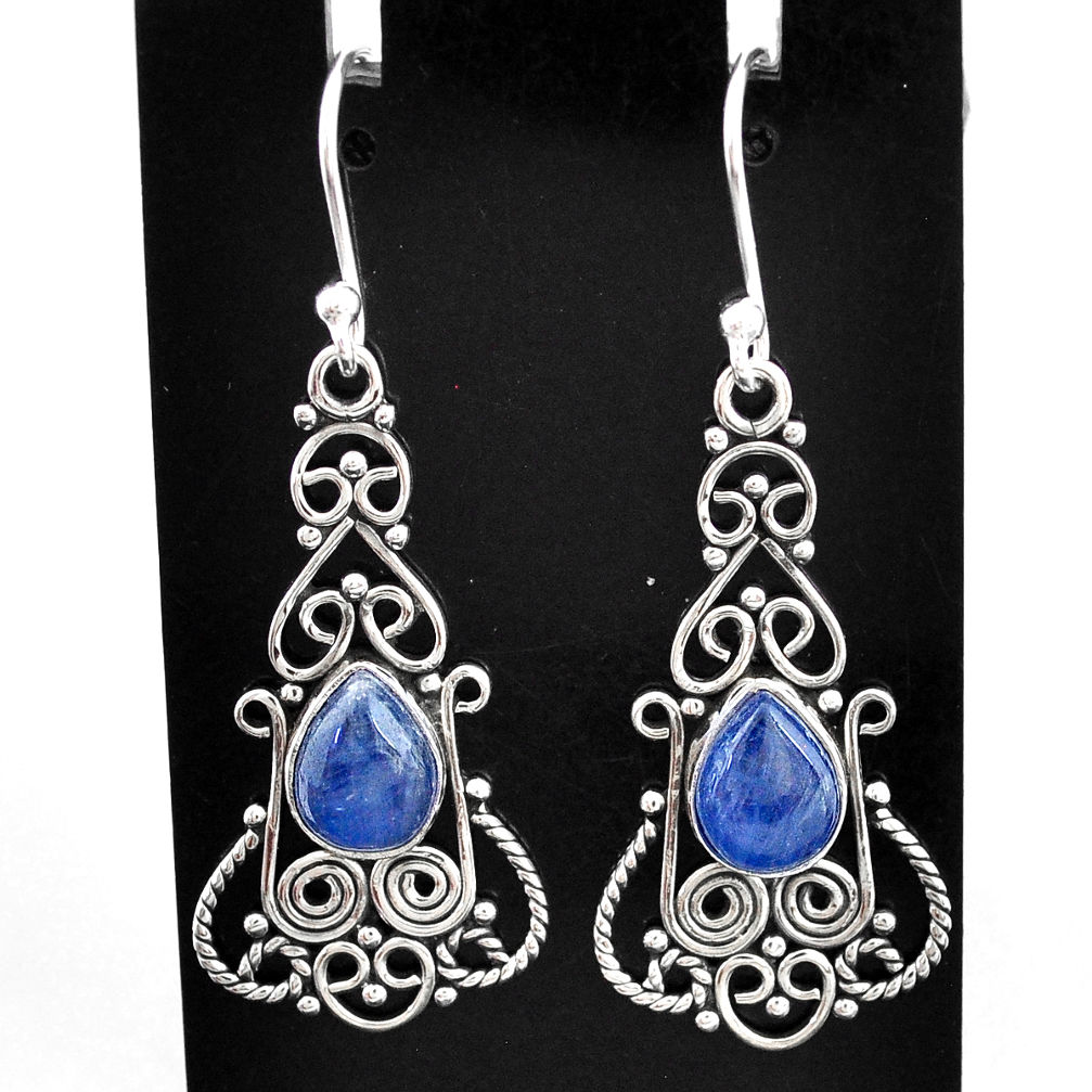 925 sterling silver 4.69cts natural blue kyanite dangle earrings jewelry t2509